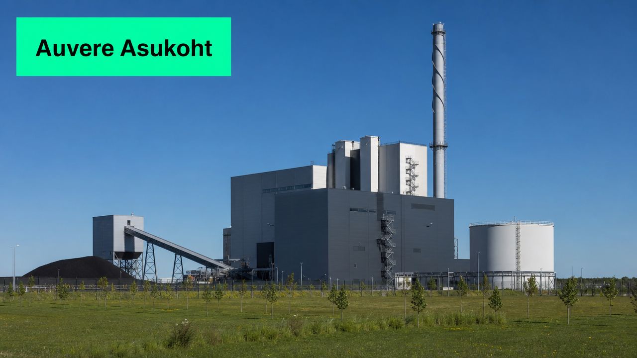 Vaade Auvere elektrijaamale ja selle ümbrusele selgel ja päikeselisel päeval Eestis.