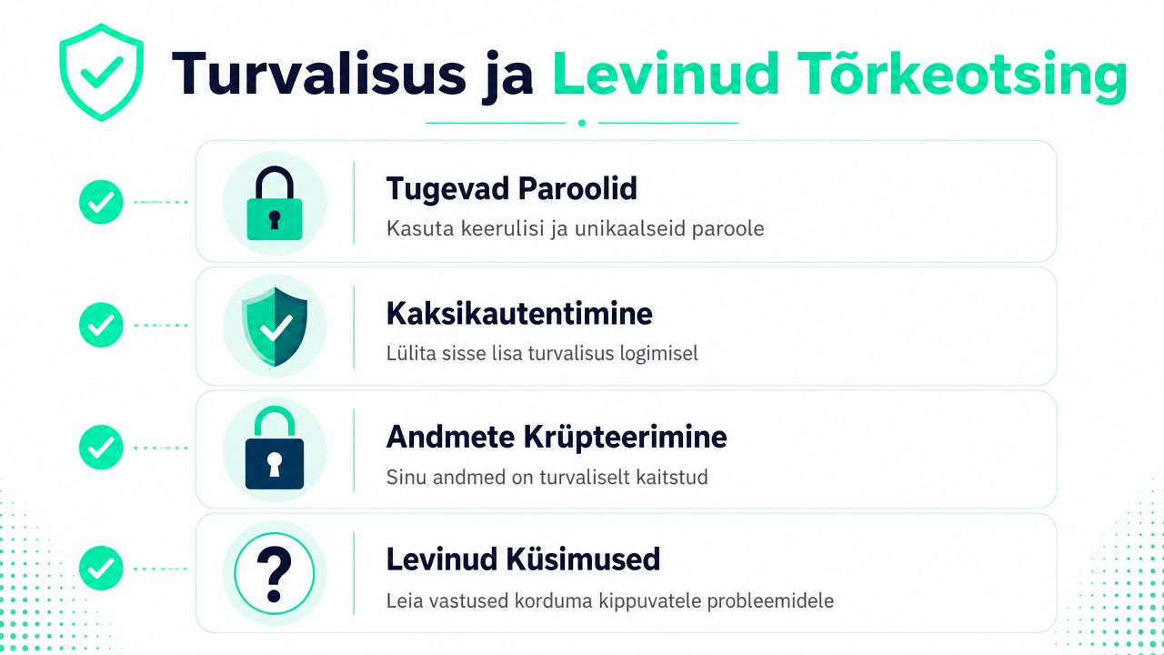 Juhend elektrum eesti iseteeninduse turvalisuse tagamiseks, kasutades tugevaid paroole, kaheastmelist autentimist ja andmete krüpteerimist.