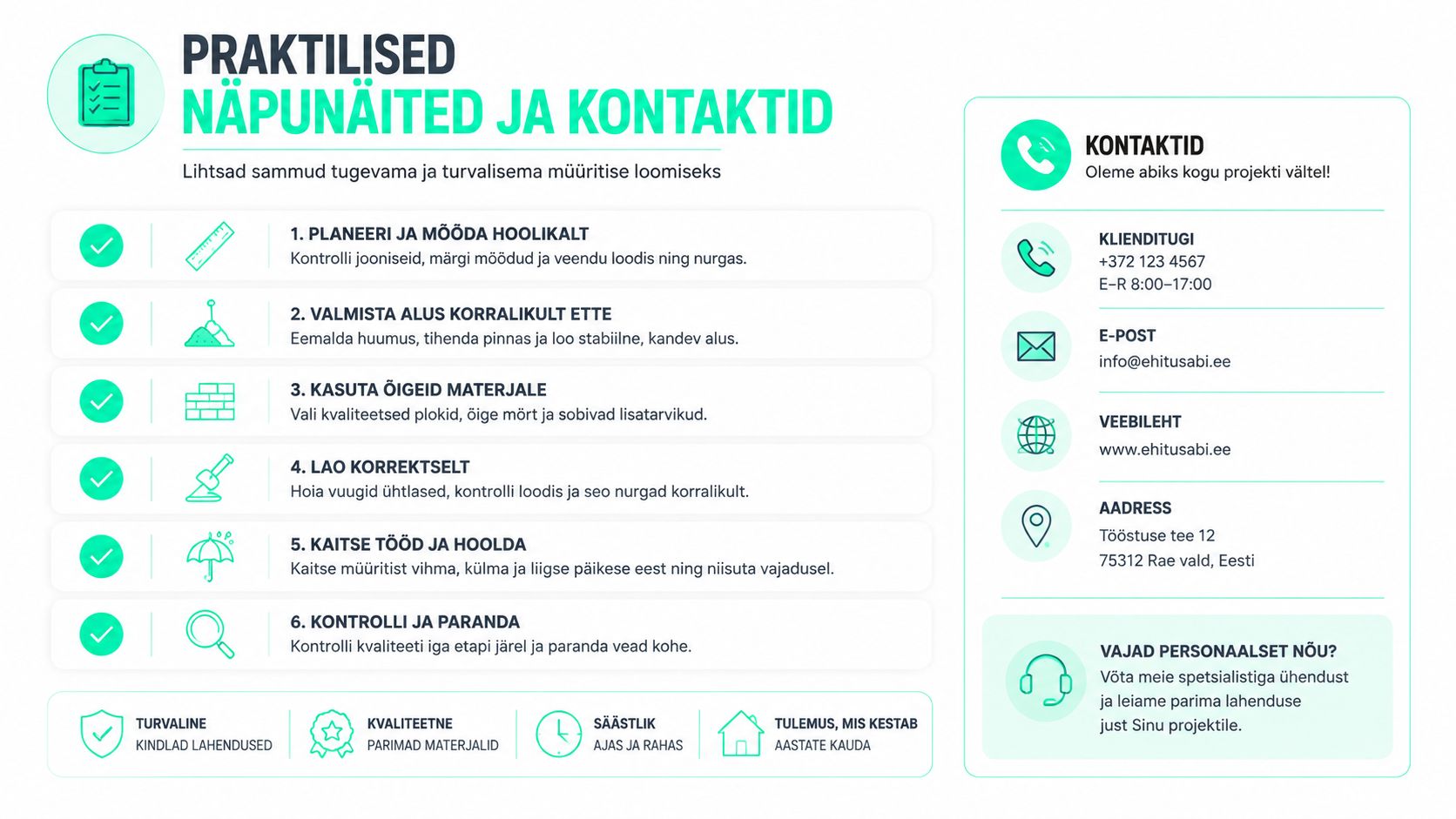 Praktilised näpunäited ja kontaktinfo tugevama ning turvalisema müüritise loomiseks ehitusprojektide puhul.